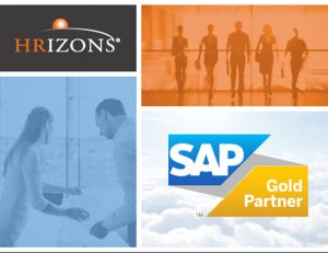 four blocks of images, SAP Gold Partner logo, portrait of man and two images of workers