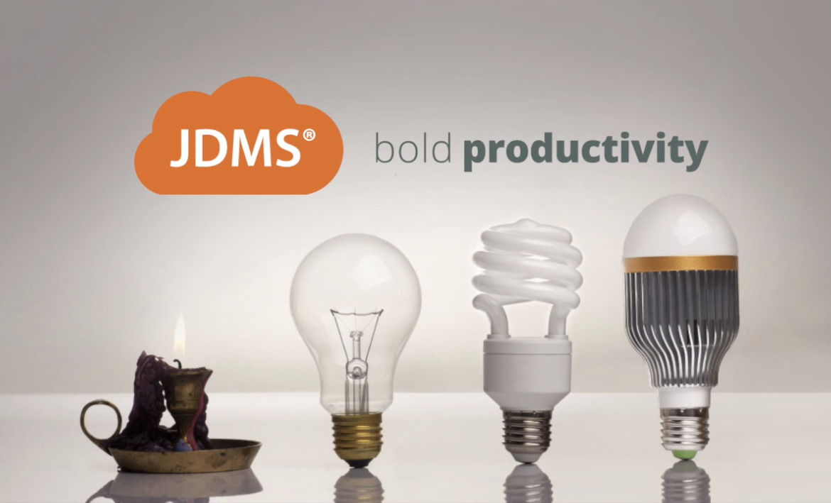 JDMS logo above a candle and three different lightbulbs